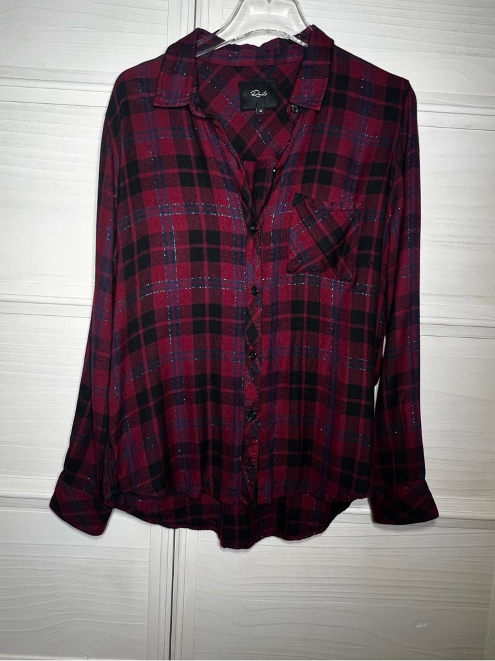 Rails Hunter Wine Navy Black Striped Plaid Button-Up Shirt Sz M